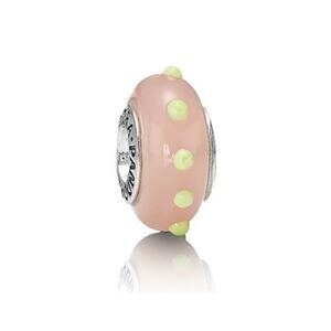 PANDORA NEW $50 Sterling Silver & Murano Glass Seeing Spots Bead Charm Pink/Lime